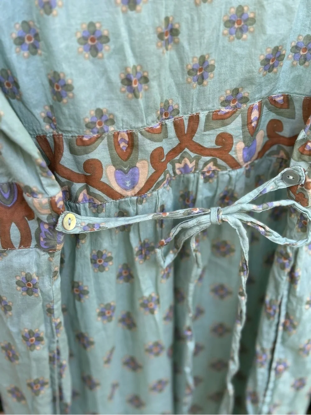 April Cornell Faux Wrap Mint Green Boho Printed Maxi Dress | 100% Cotton - Picture 5 of 8